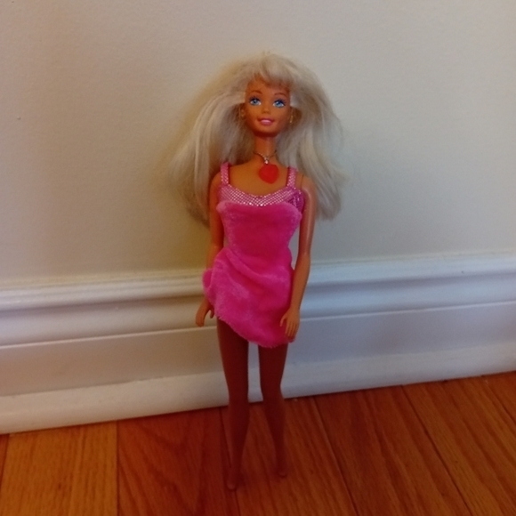 Vintage 1997 Mattel Barbie SweetHeart Pink Dress Jewel Necklace Blonde Caucasian - Picture 2 of 5